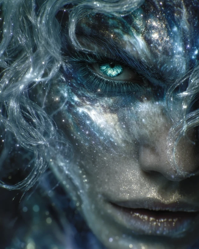 Cosmic Woman Portrait Nebula Eyes Hyperreal