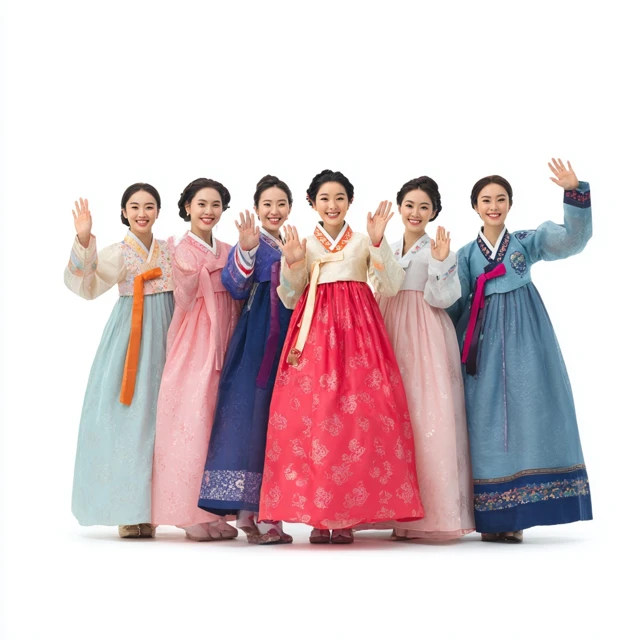 Korean Girls in Hanbok Greeting