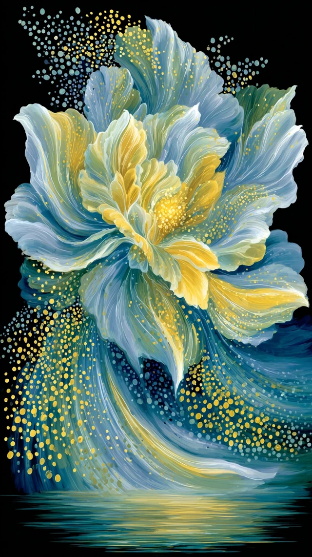 Abstract Floral Painting Blue and Yellow