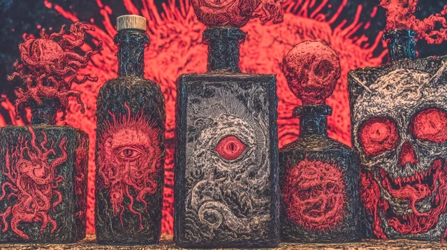 Dark Surreal Alcohol Bottles Art by Stephane Blanquet