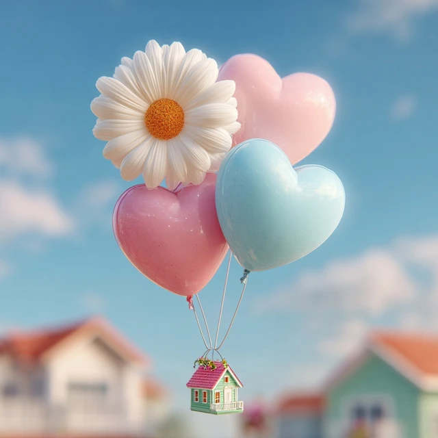 Balloons and House 3D Rendering