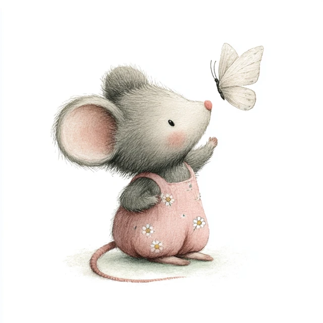 Adorable Mouse Illustration with Butterfly