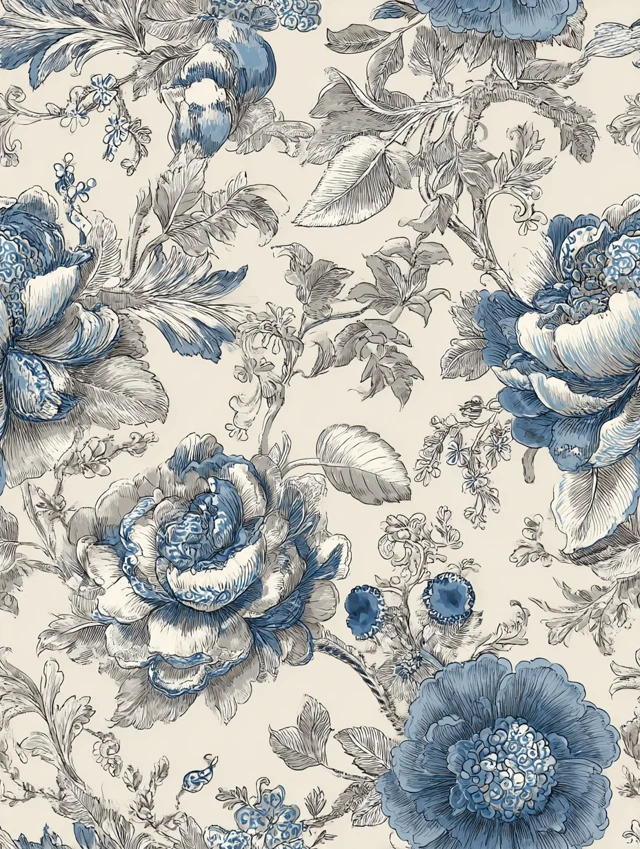 Vintage Toile de Jouy Floral Pattern Design