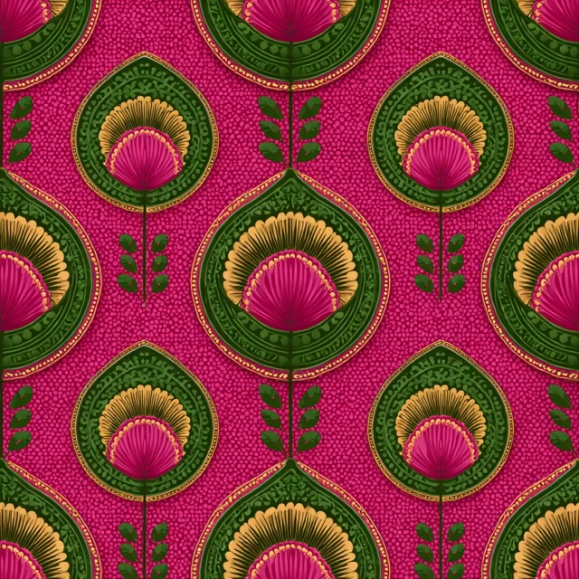 Ankara Pattern Pink and Green Floral Design