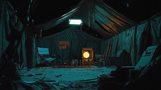 Cyberpunk Refugee Camp Tent Night Illustration