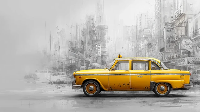 Vintage Yellow Taxi Cinematic Illustration