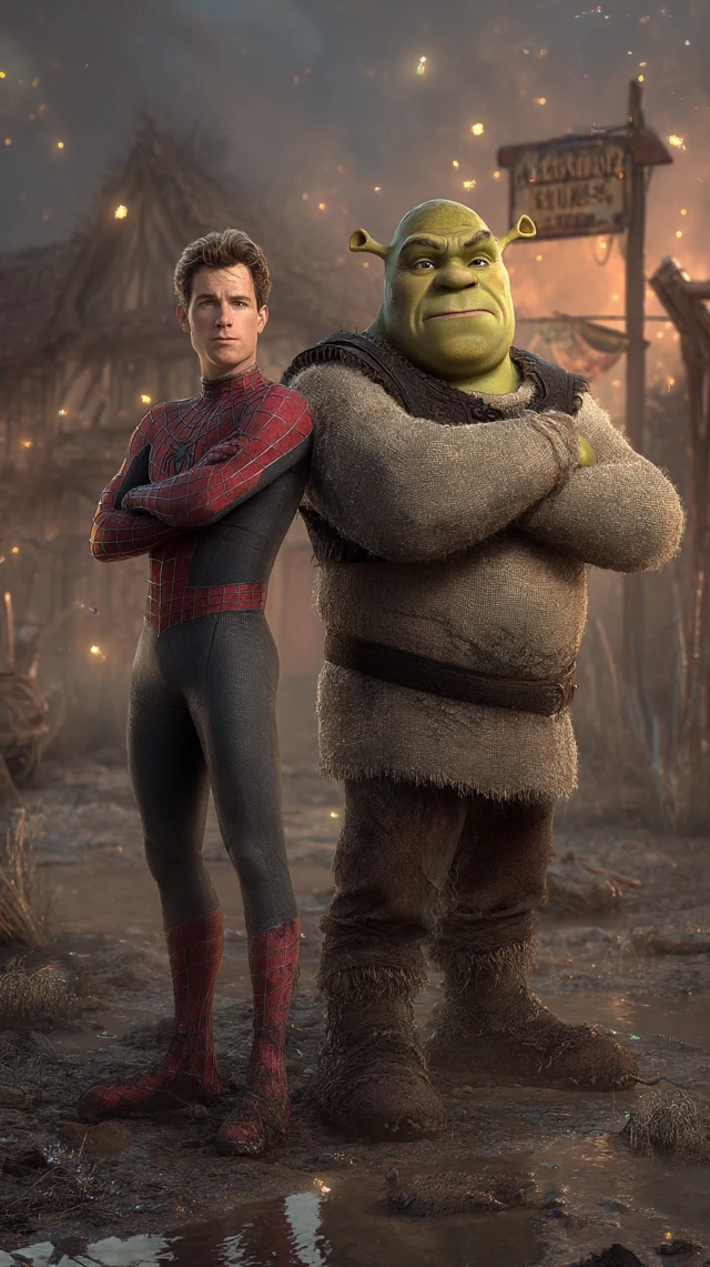 SpiderMan and Shrek Photorealistic Portrait
