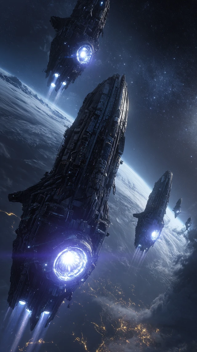 Alien Spaceships Approaching Earth SciFi Art