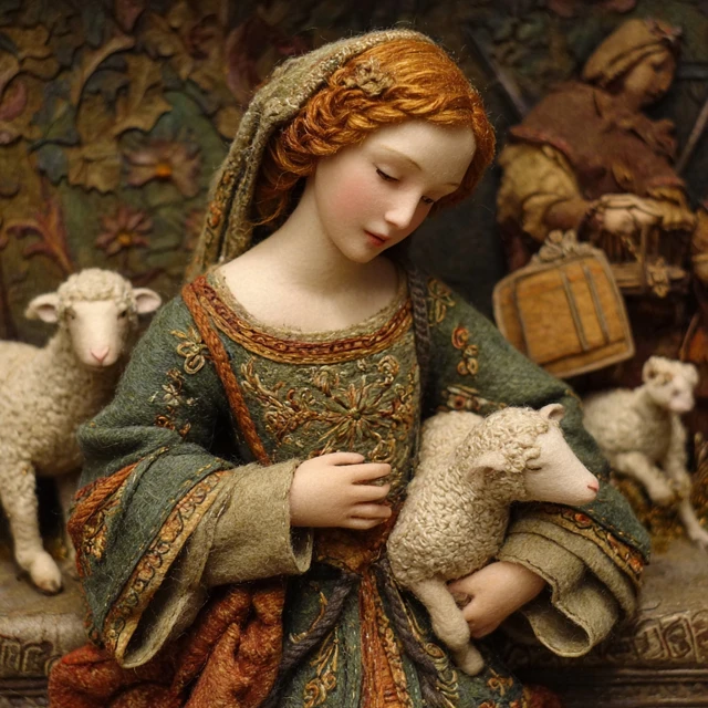 Mystic Lamb Diorama Art A Felt Shadowbox