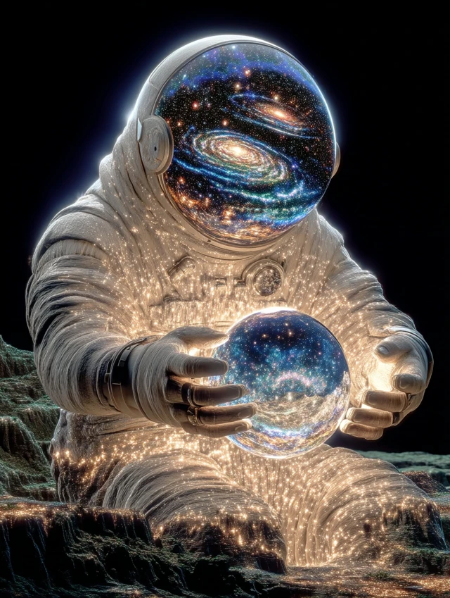 Astronaut Holding Universe Orb Space Art