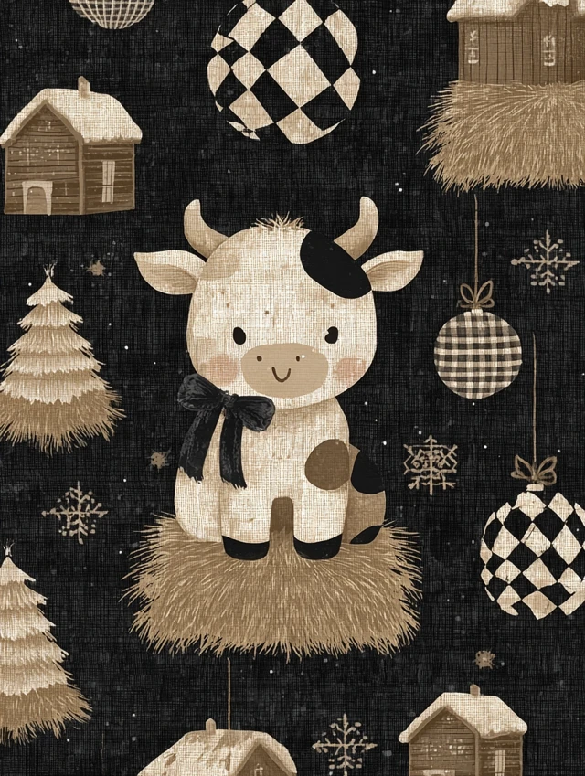 Cute Christmas Cow Illustration Festive Holiday Decor