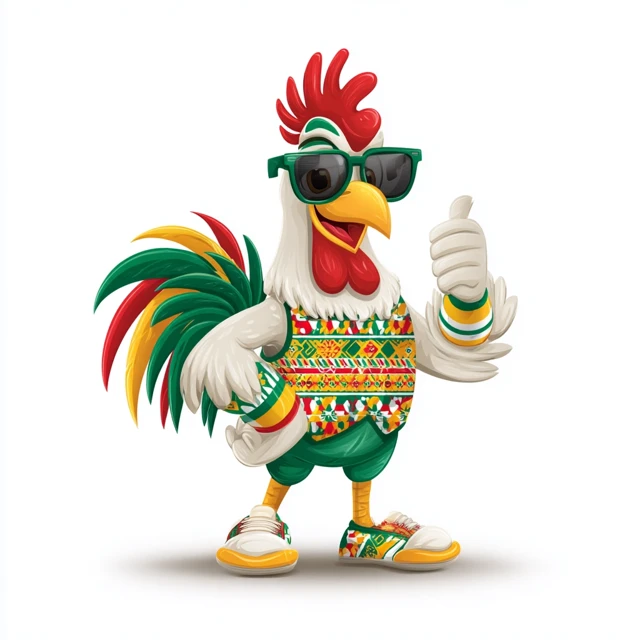 Cartoon Rooster Mascot in Nigerian Style