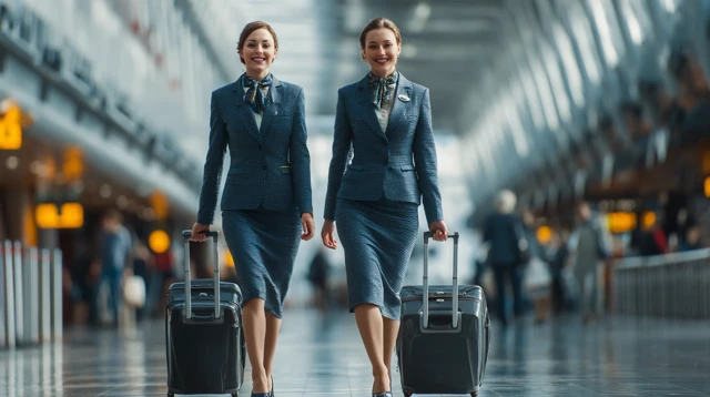 Flight Attendants Walking Through Airport Terminal