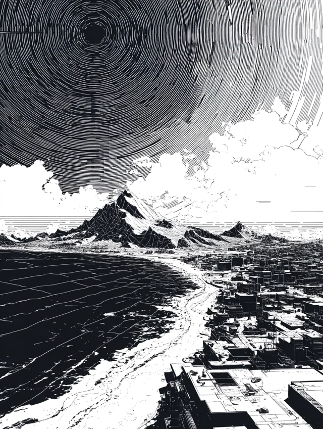 Binary Code Horizon Futuristic Landscape