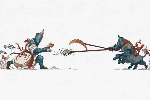 Medieval Knight vs Pope Illustration Beige Background
