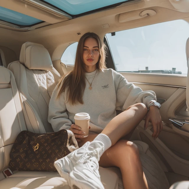 Luxury Car Girl Morning City Style Fashion