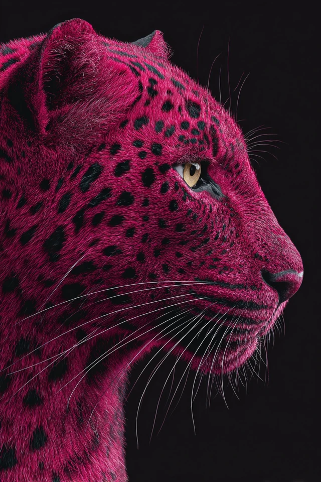 Pink Leopard Portrait Hyper Realistic Details