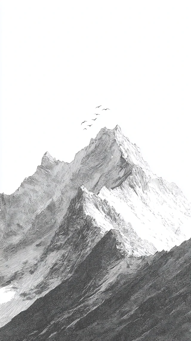 Sketchy Mountain Illustration Black and White Landscape Art
