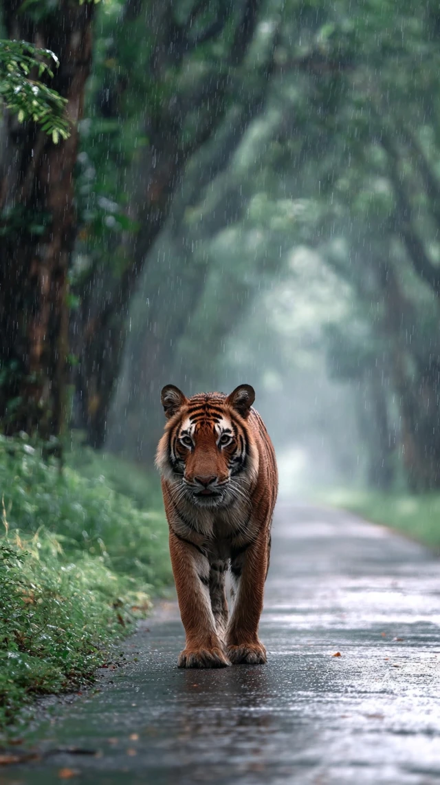 Tiger Walking on Jungle Trail in India