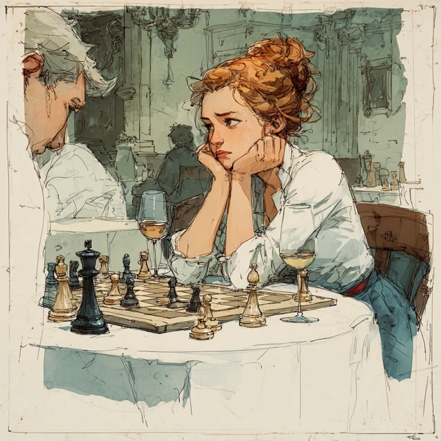 Chess Defeat Anime Style Woman Illustration