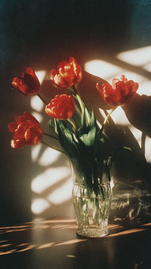 Red Tulips in Vase Dark Academia Aesthetic