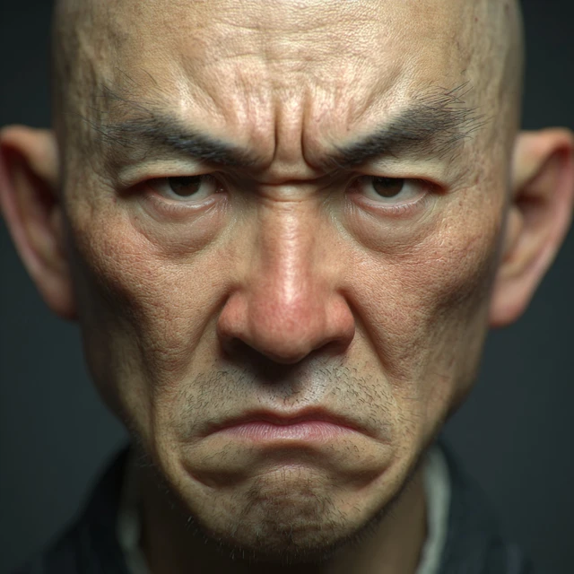 Realistic Portrait of a Mad Chinese Man