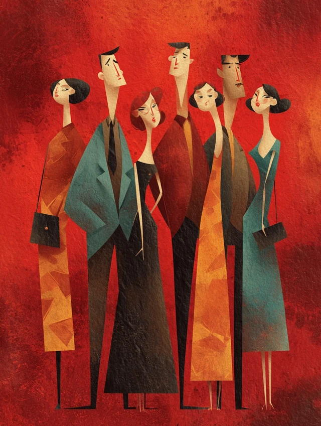 Abstract Actors Illustration Elegant Tempera Gouache Art