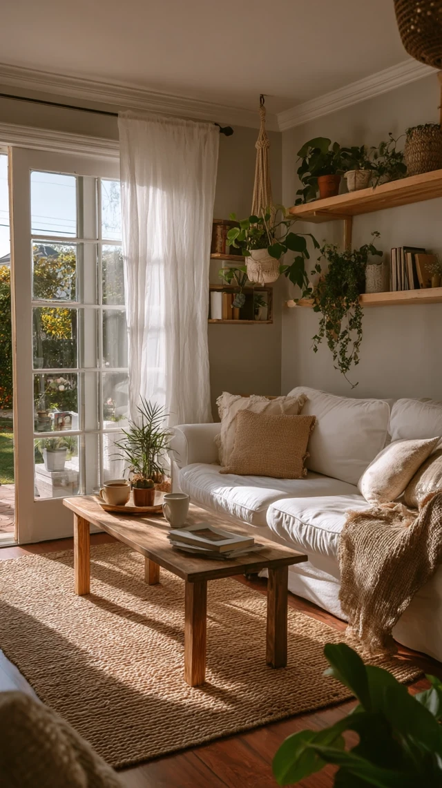 Cozy Boho Living Room Filled With Plants and Sunlight