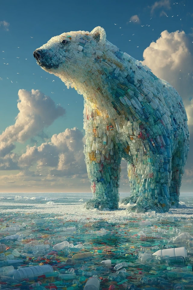 Polar Bear of Plastic Waste Ocean Pollution