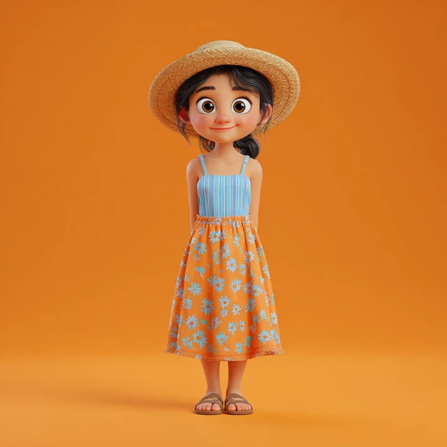 Cute Disney Pixar Girl Smiling in Summer Outfit