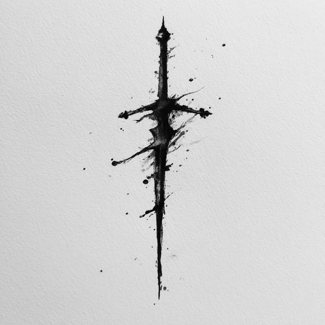 Ink Drawing Sword Dark Style Destroyed Tattoo Art