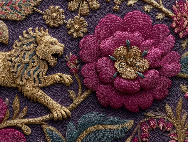 Thai Style Wallpaper Purple and Gold Luxurious Design