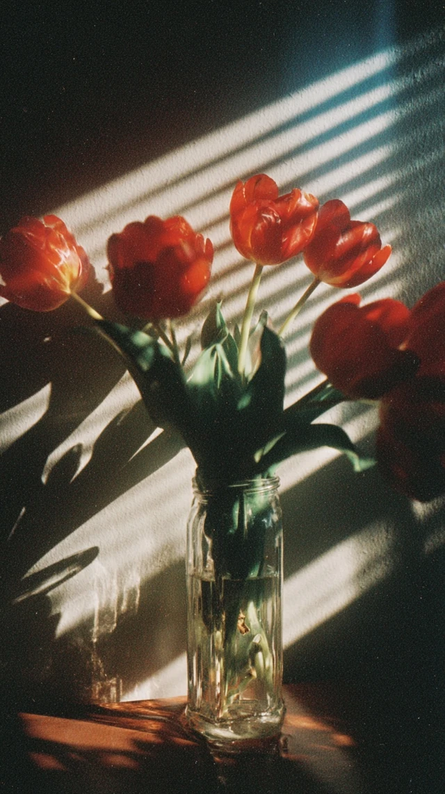 Red Tulips in Vase Dark Academia Aesthetic