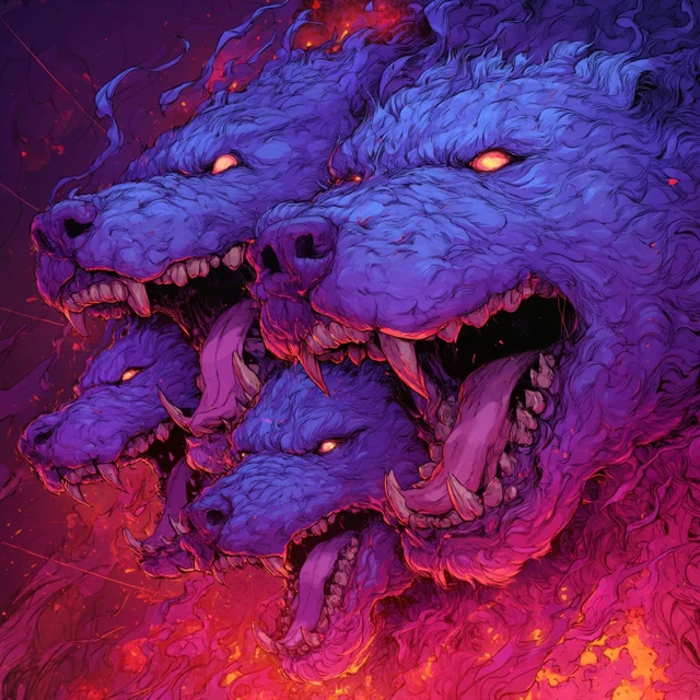 Cerberus Art: Mythical Three-Headed Dog Cartoon
