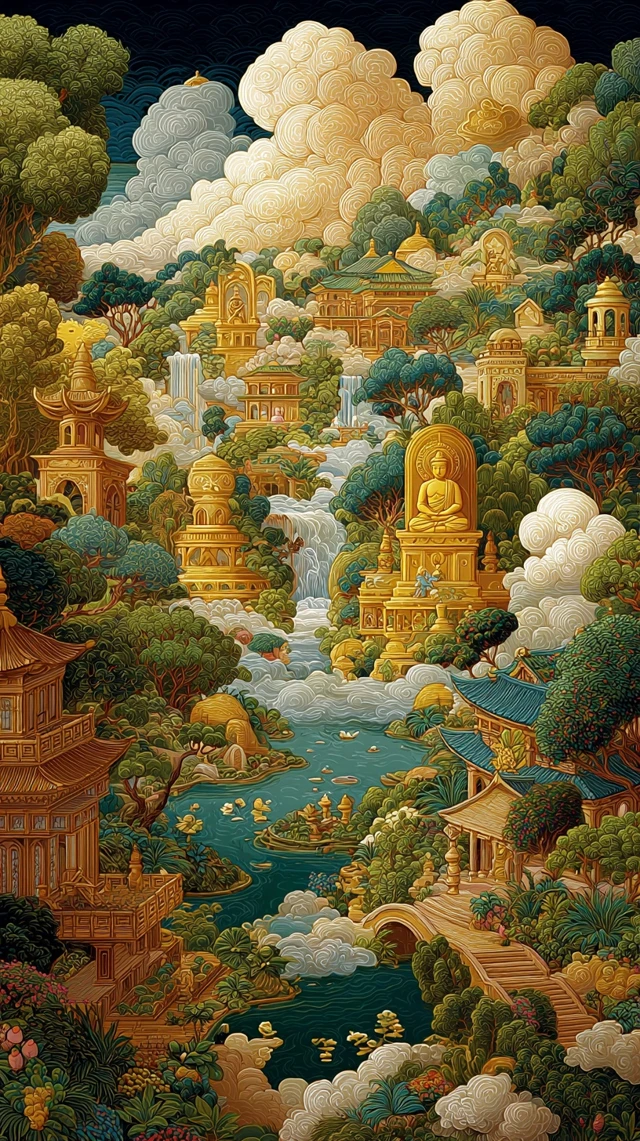 Korean Paradise Dreamlike Landscape Art Illustration
