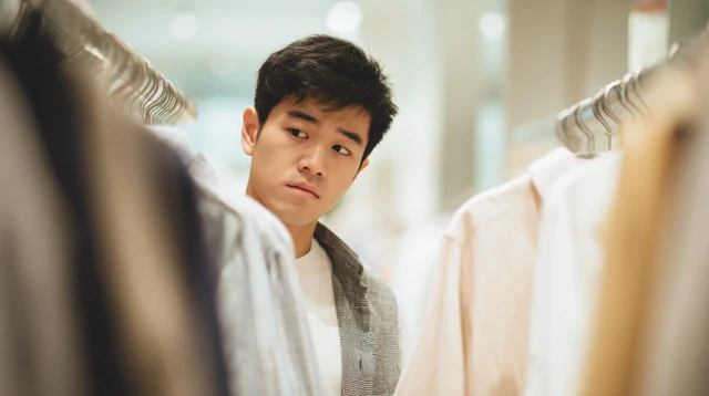 Man Shopping in Minimalist Clothing Store
