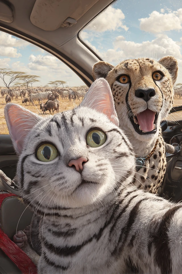 Cat and Cheetah Selfie in Africa