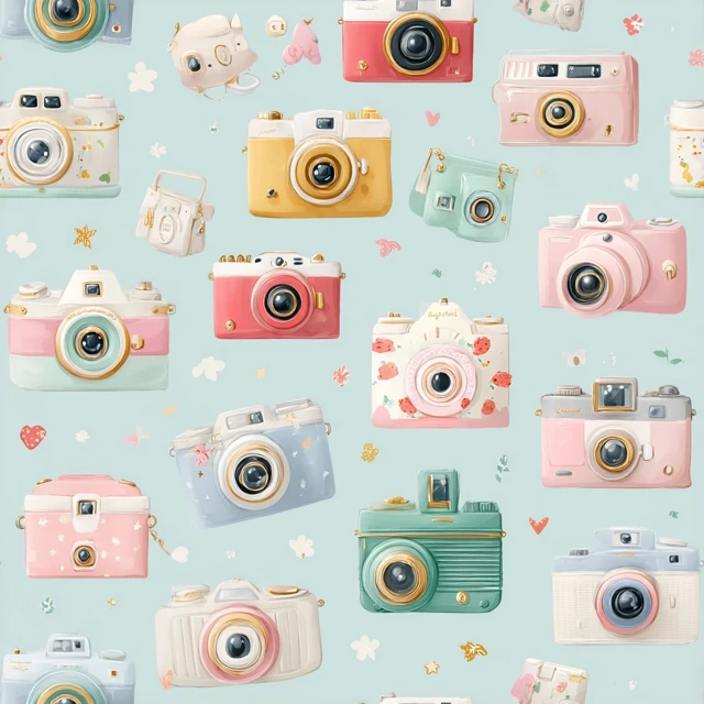 Vintage Camera Pattern Retro Mid Century Colors