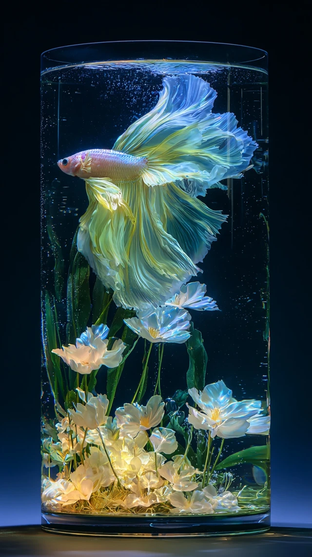 Elegant Betta Fish in a Crystal Glass Aquarium