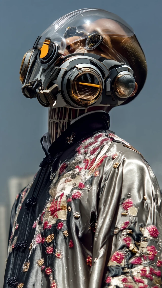 Cyberpunk Portrait: Chinese Person with Futuristic Mask