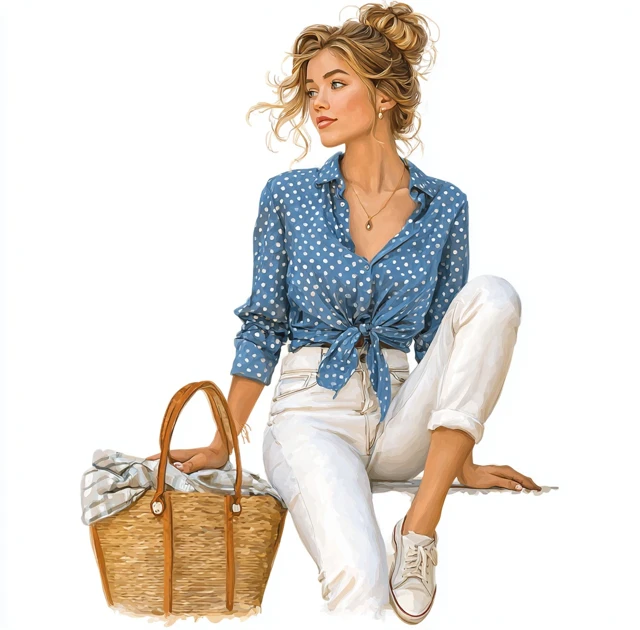 Young European Girl Watercolor Illustration