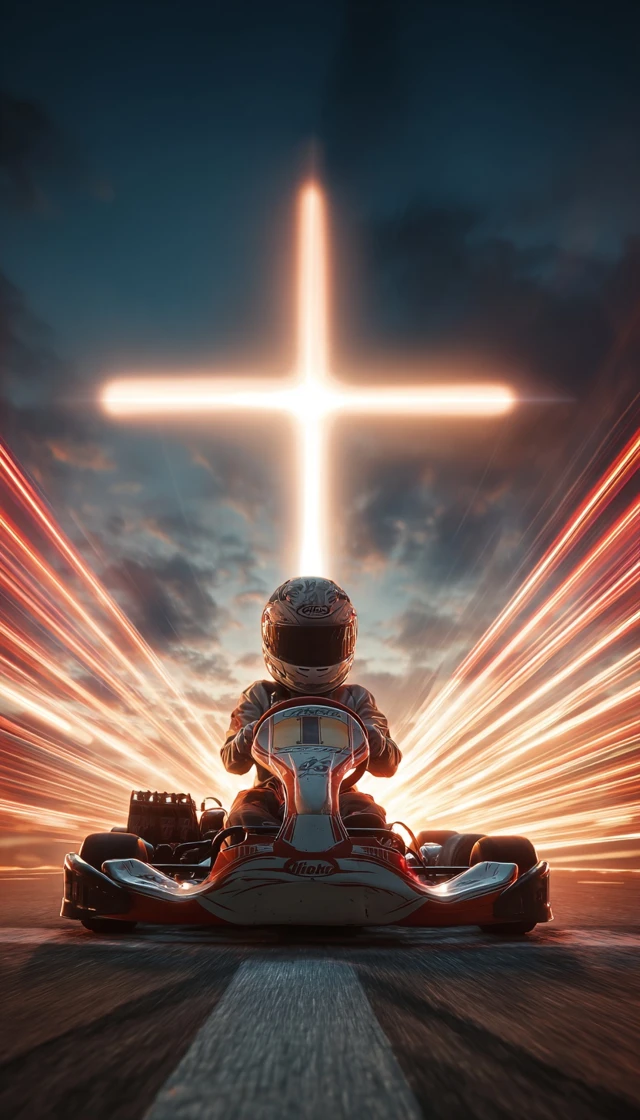 Go Kart Racer Under the Light Cross