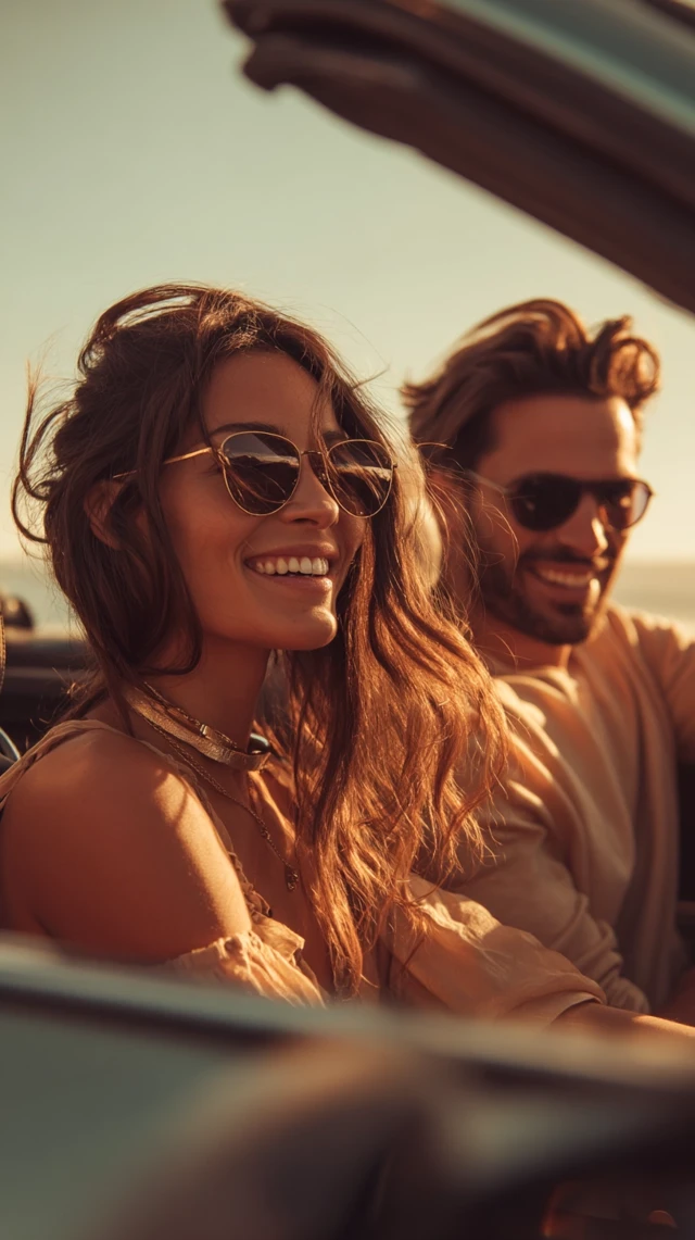 Happy Couple in Convertible Summer Fun and Freedom