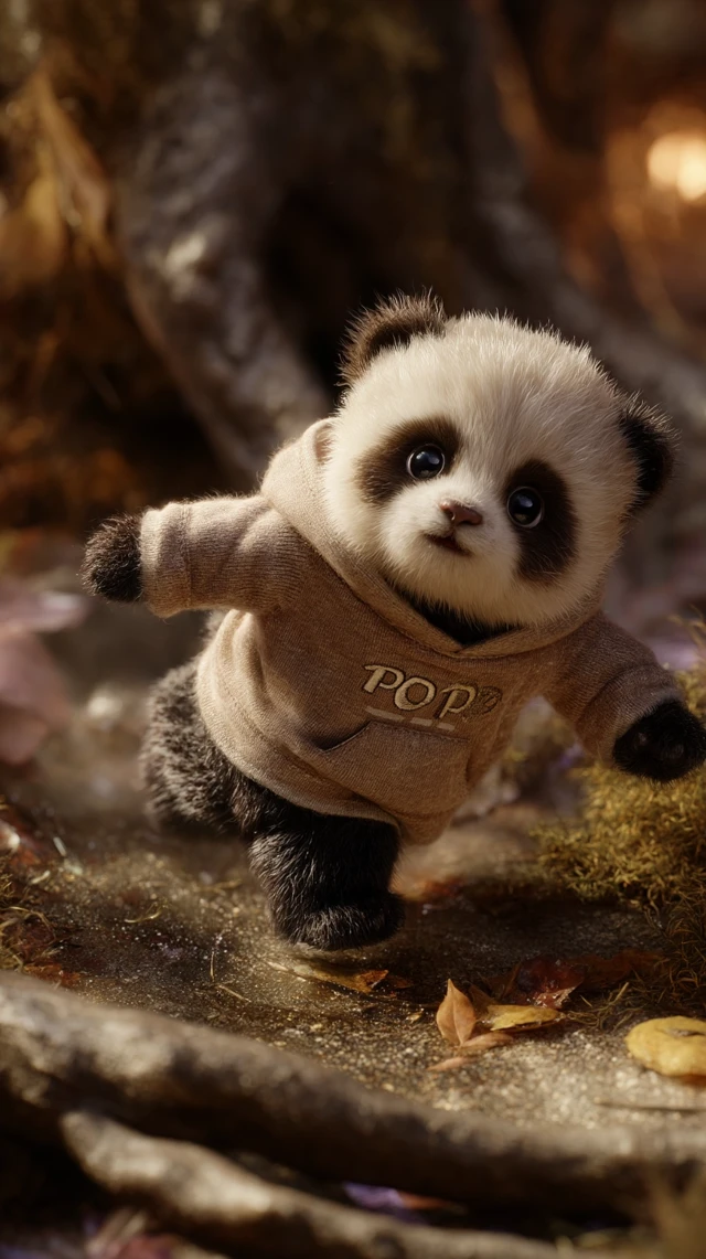 Cute Baby Panda Running in Forest