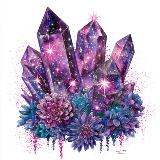 Floating Crystals with Star Fields Art