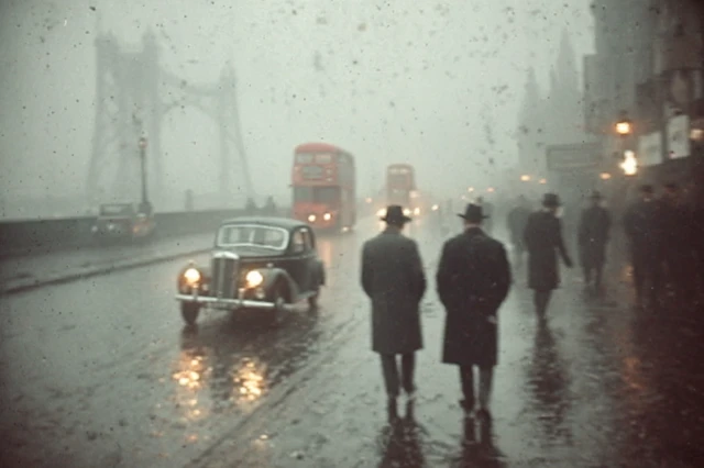Foggy London Street Scene 1950s Vintage Photo