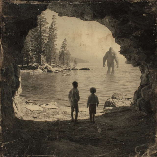 Bigfoot Lake Encounter 1962 Retro Photo