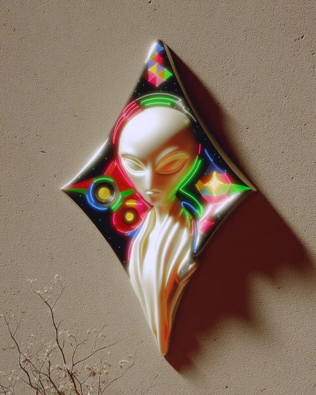 Neon Alien Decalcomania Vintage Art