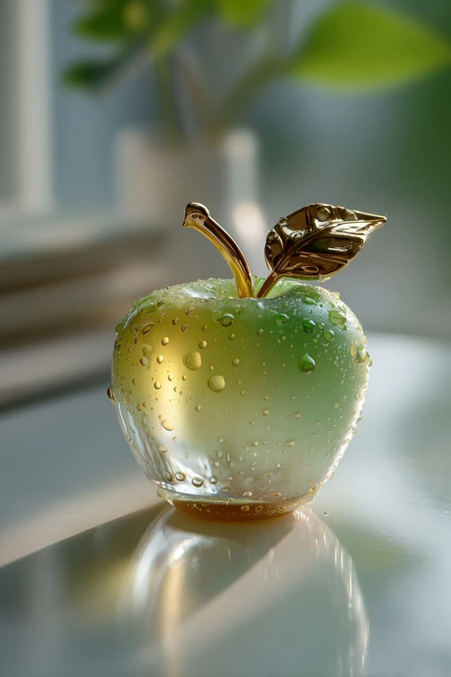 Glass Apple Sculpture with Gold Leaf