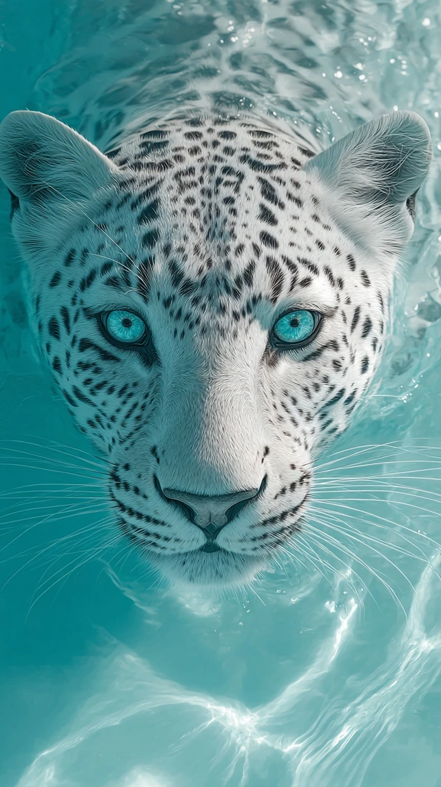 Leopard Swimming in Turquoise Water